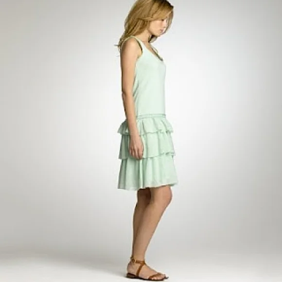 🌸 $10 SALE J. Crew Mint Green Tiered Ruffle Hem Tank Dress Cotton Summer 09 SM - Picture 4 of 15